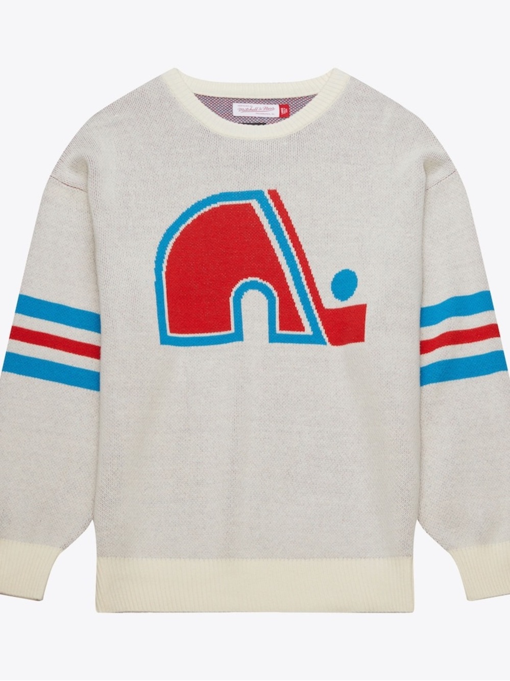 Mitchell & Ness Cream Crewneck Sweater with Nordiques Logo  Colorado Avalanche
